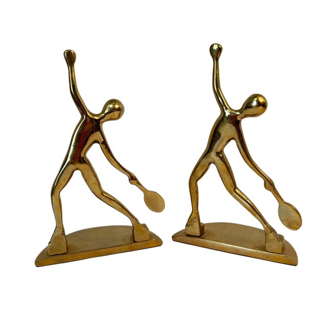Mid-Century Modern Mid Century Modern Abstract Brass Tennis Player Bookend Set of 2 For Sale - Image 3 of 14