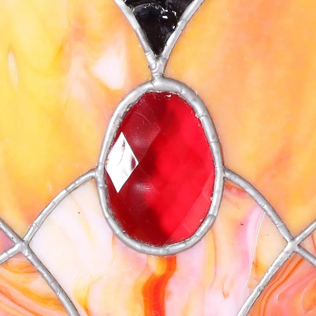 Jeweled Stained Glass Panel With a Floral Motif For Sale In West Palm - Image 6 of 8