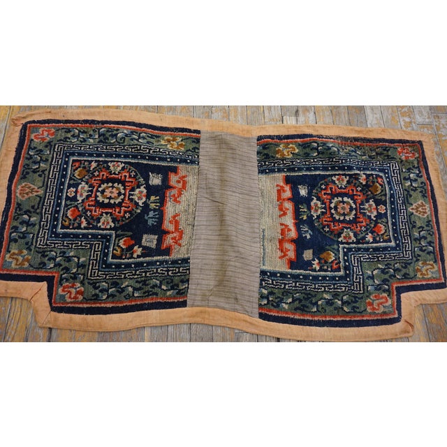 Textile 1930s Blue Navy Geometric Antique Horse Cover Rug 2'2"x4'4" Handknotted Wool Carpet For Sale - Image 7 of 10