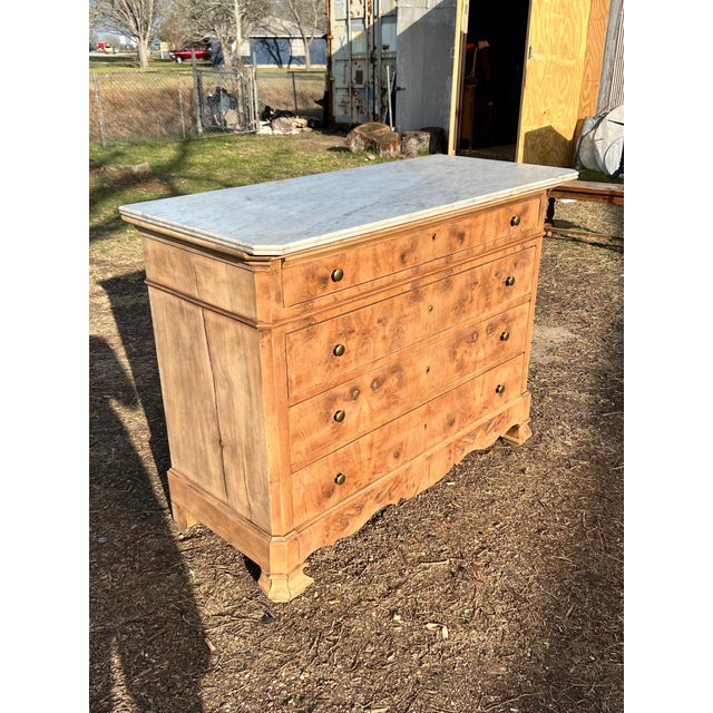 19th Century French Burl Walnut Bleached Marble Top Chest of Drawer / Commodes For Sale - Image 12 of 12