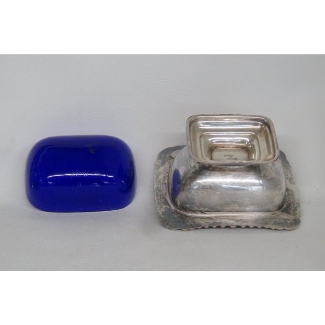 William Adams English Cobalt Blue Liner Silver Plate Salt Cellar Dish 4608b For Sale - Image 9 of 11