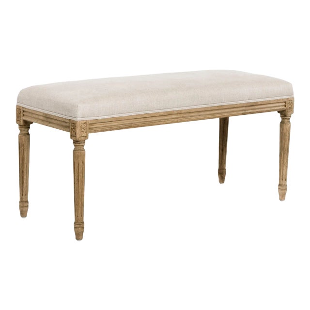 Orchards Bench in Linen and Oak Frame For Sale
