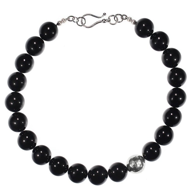 2020s Ajd 20 Inch Awesome Black Onyx 20 MM Necklace With Pure Silver Focal For Sale - Image 5 of 5