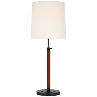 Thomas O'Brien by Visual Comfort Signature Bryant Large Wrapped Table Lamp in Bronze and Saddle Leather with Linen Shade For Sale