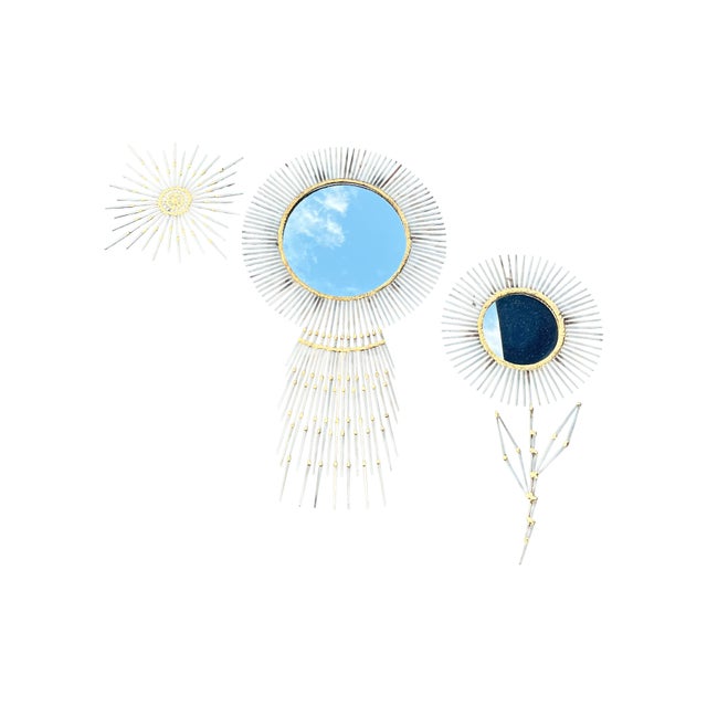 Vintage Modern Brutalist Design Set of 3 Metal Mirror Wall Art in Curtis Jere Attributed Styles For Sale - Image 10 of 10