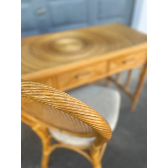 Gabriela Crespi Style Split-Reed Ripple Motif Writing Desk With Matching Desk. Ripple design at desktop with a full...