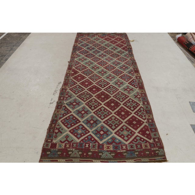 Turkish Antique Turkish Transitional Red and Blue Wool Kilim For Sale - Image 3 of 9