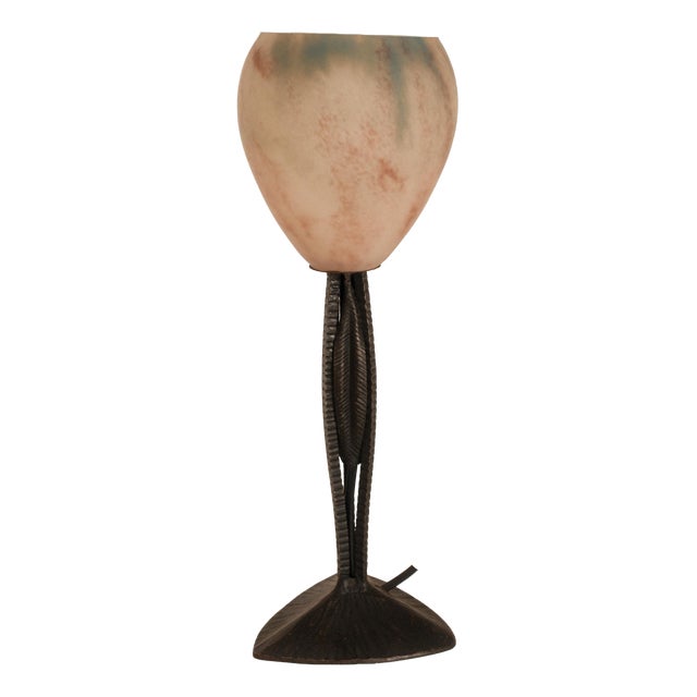 Vintage Art Deco Table Lamp in Bronze and Glass, 1925 For Sale