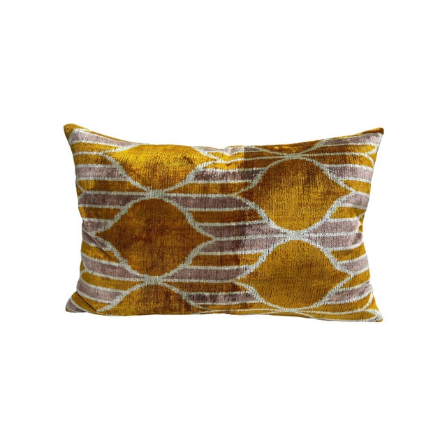 Silk Velvet Lumbar Cushion Cover with Ikat Design For Sale - Image 11 of 11