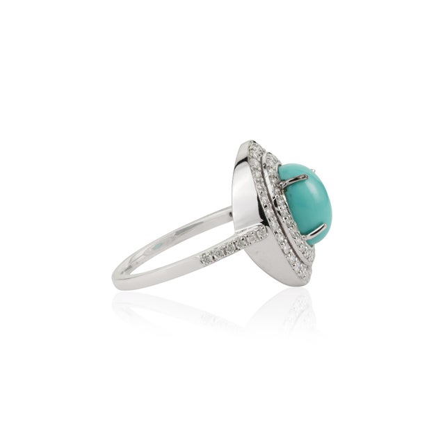 Metal Early 18th Century 1.51ct Cabochon Turquoise & Diamond 14k Gold Ring Size 4 For Sale - Image 7 of 16