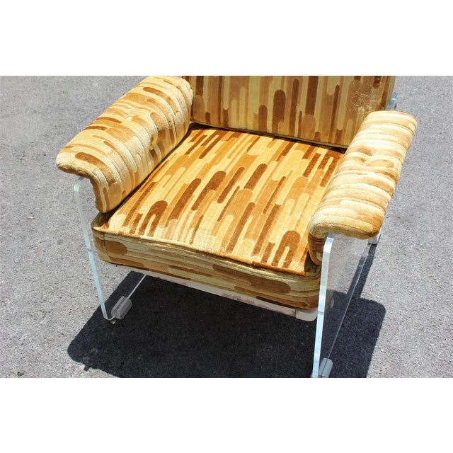 Italian Geometric Velvet and Acrylic Glass Lounge Chair, 1960s For Sale - Image 3 of 12