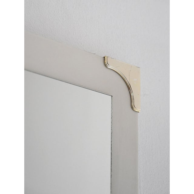 Scandinavian Mirror with White Frame and Brass Details, 1950s For Sale - Image 3 of 7