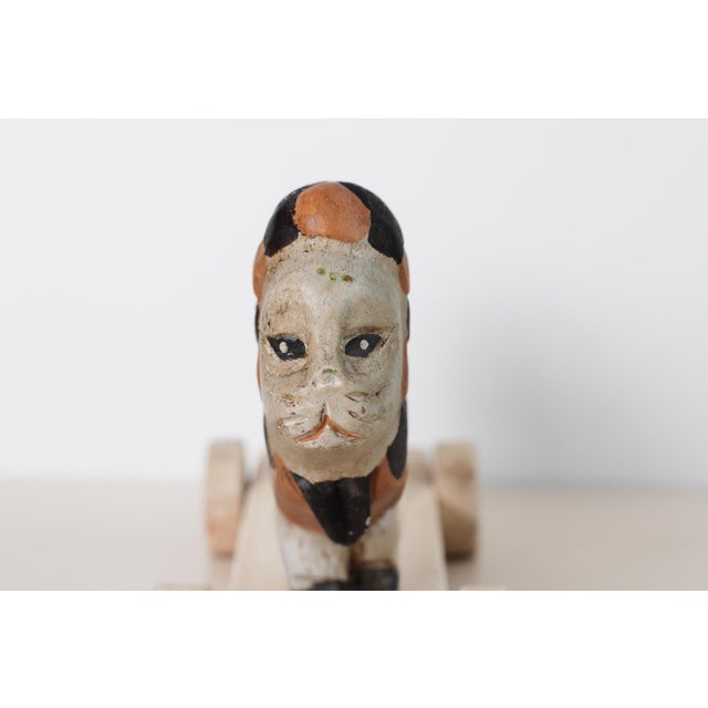 Early 20th Century Hand-Carved Painted Wood Lion Pull Toy on Wheeled Platform For Sale - Image 15 of 17