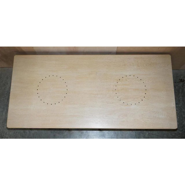 Wood Arts & Crafts Limed Oak & Pewter Inlaid Dining Table & Chairs by David Gregson, Set of 9 For Sale - Image 7 of 18