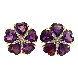 Christina Addison 18kt Yellow Gold Large Sand Dollar Earring With Amethyst and Diamonds
