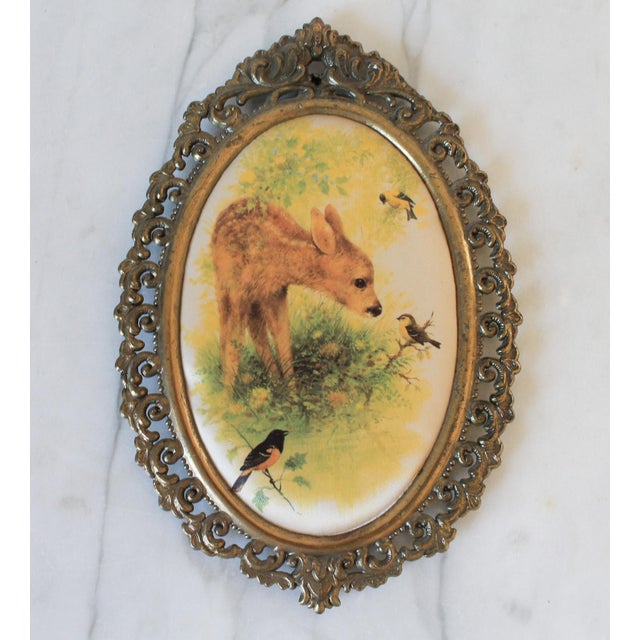 1980s Vintage Framed Italian Silk Animal Wall Hangings - Set of 3 For Sale - Image 5 of 12