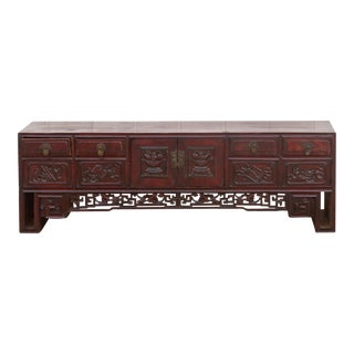 Antique Carved Low Kang Altar Cabinet For Sale