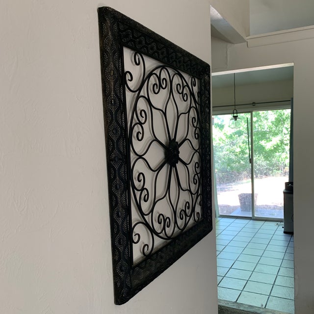 Farmhouse 1980s Huge 36x36" Square Wrought Iron & Metal Scrollwork Wall Decor For Sale - Image 3 of 3