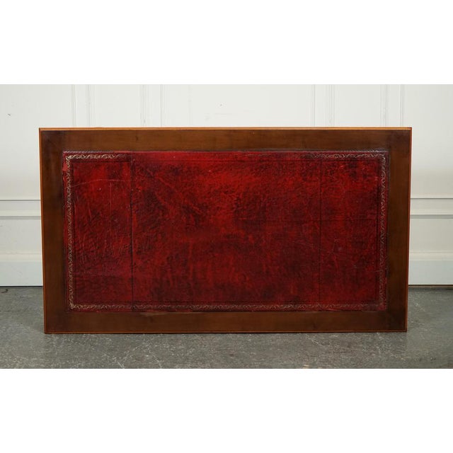 Vintage Yew Twin Pedestal Desk with Burgundy Leather Top For Sale - Image 14 of 17