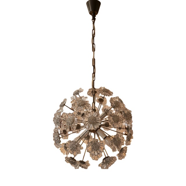 Sputnik Dandelion Chandelier in Glass and Chrome, Czechoslovakia, 1970s For Sale