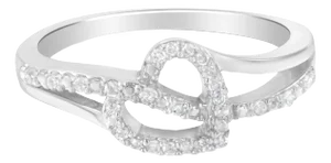 .925 Sterling Silver 1/8 Cttw Diamond Open Heart Leaf Curvy Bypass Accent Fashion or Promise Ring (I-J Color, I2-I3 Clarity) - Size 8