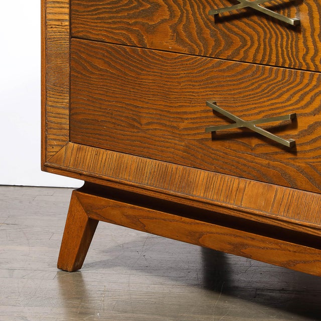 Brown Mid-Century Paul Frankl Cerused Oak Chest of Drawers & X-Form Brass Pulls For Sale - Image 8 of 17