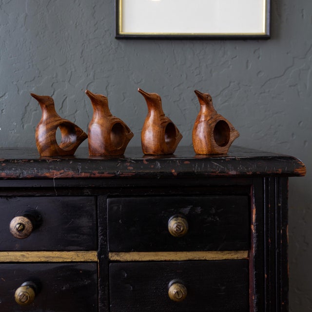 Figurative 1970s Hand Carved Wooden Bird or Duck Napkin Rings - Set of 4 For Sale - Image 3 of 11