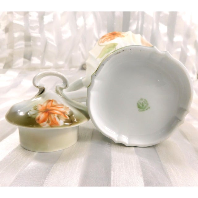 1930s Peach and Green Floral Rs Germany Chocolate Pot Teapot # 27013 For Sale - Image 9 of 10
