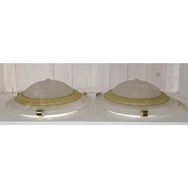 Flat Vintage Ceiling Lamps with Matte White Marbled Relief Glass Shades, 2000s, Set of 2, in Very Good conditions....