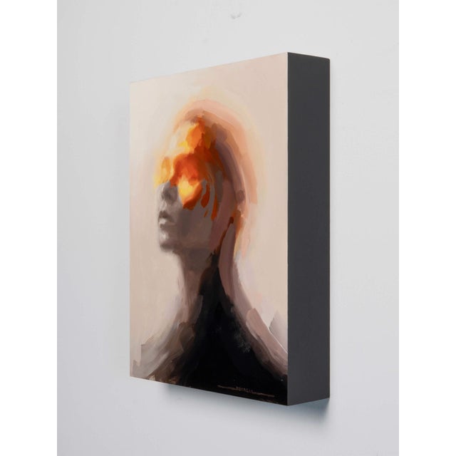 Abstract Ignite by Josh Sorrell | Oil on panel Abstract portrait with fiery colors around the face. For Sale - Image 3 of 5