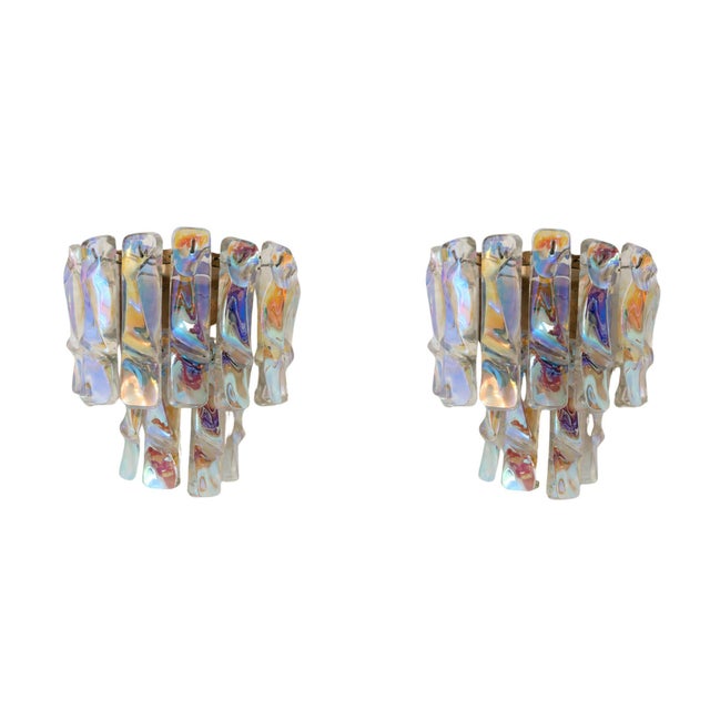 Wall Lamps in Iridescent Murano Glass attributed to Vistosi, 1970s, Set of 2 For Sale - Image 6 of 6