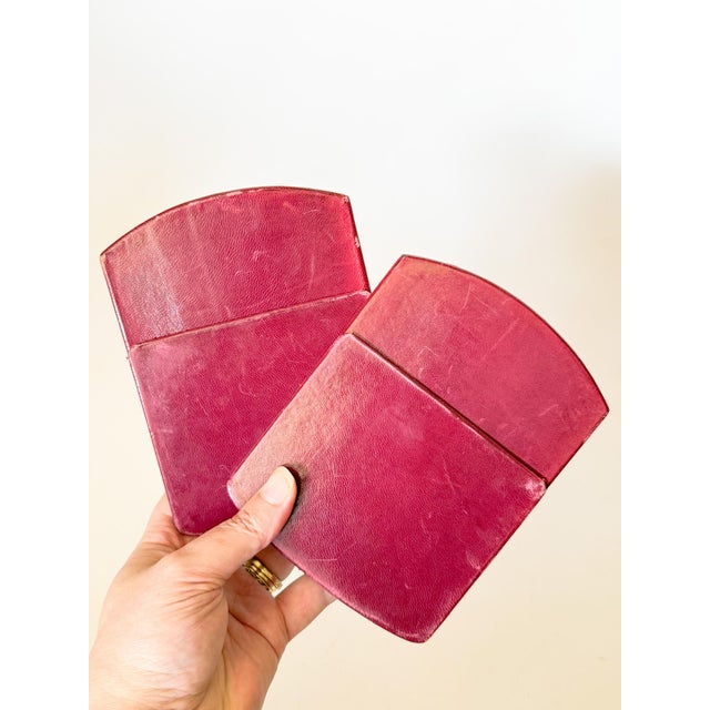 Vintage Red and Gold Florentine Leather Folding Bookends For Sale In Dallas - Image 6 of 9