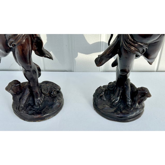 1970s Vtg. Large Bronze Neo-Classic Style Cherub Candle Holders For Sale - Image 5 of 14