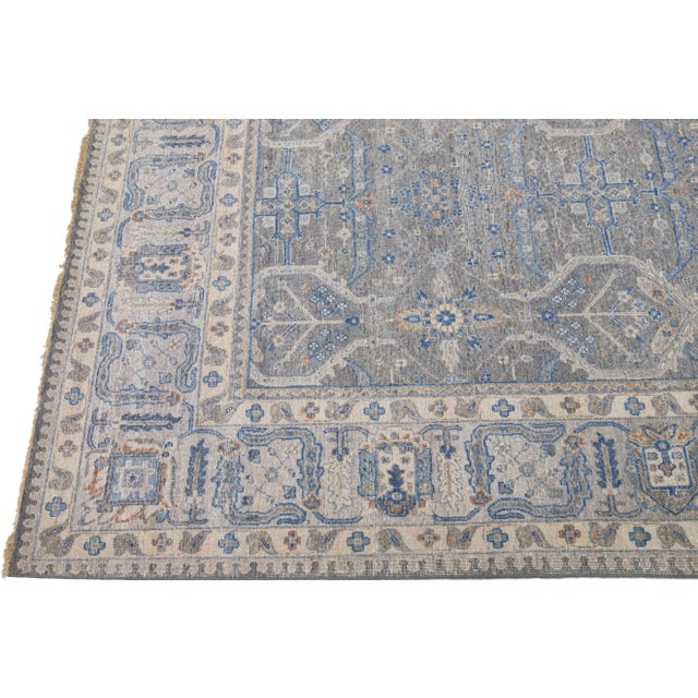 Apadana's Persian Tabriz Style Gray Handmade Room Size Wool Rug For Sale - Image 4 of 11