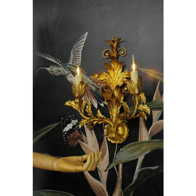 Metal Hollywood Regency Gilt Metal Two-Light Sconce, 1970s For Sale - Image 7 of 18