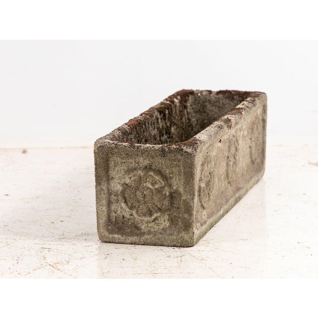 English Rectangular Concrete Stone Planter With Tudor Rose Pattern, England Mid 20th C. For Sale - Image 3 of 12