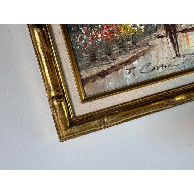 1980's Vintage T. Carson Street Scene Parisian Impressionist Oil Painting on Canvas, Framed For Sale - Image 11 of 12