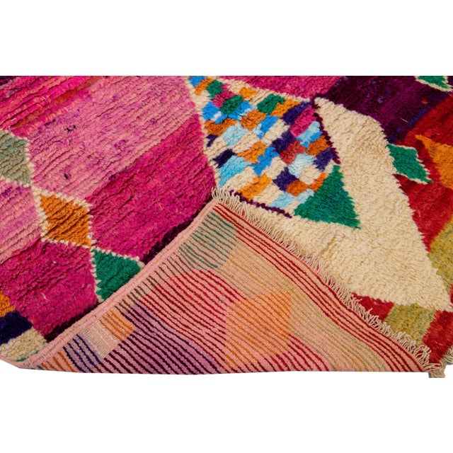 Purple Vintage Boujad Moroccan Handmade Geometric Multicolor Berber Wool Rug For Sale - Image 8 of 12