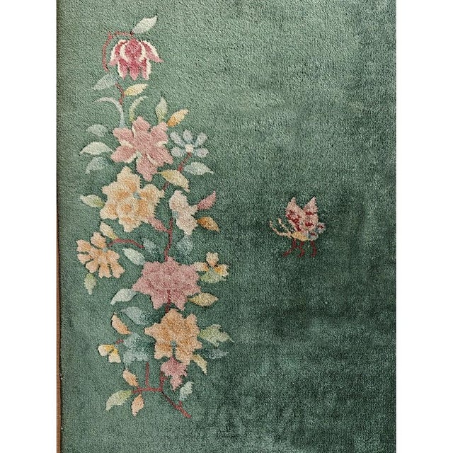 1920s 1920s Green Open Field Antique Chinese Art Deco Hand Knotted Runner Rug 2' X 6' For Sale - Image 5 of 8