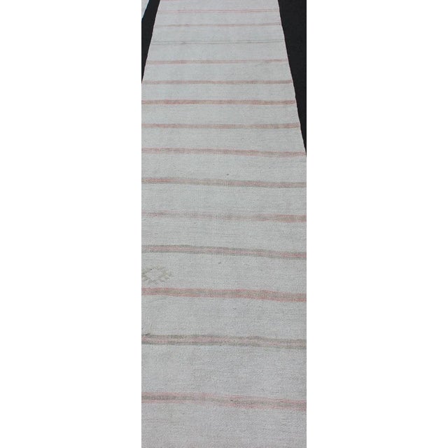 Traditional Mid 20th Century Vintage Turkish Kilim Runner With Stripes in Light Coral and Neutral Tones For Sale - Image 3 of 11