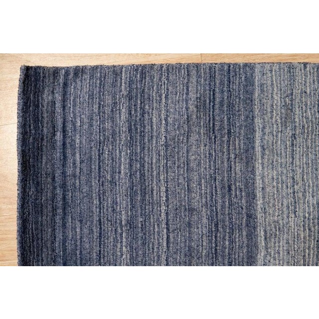 8x10 Blue Hand-Knotted Wool Subtle Ombre Stripes Modernist Carpet Rug For Sale - Image 4 of 6