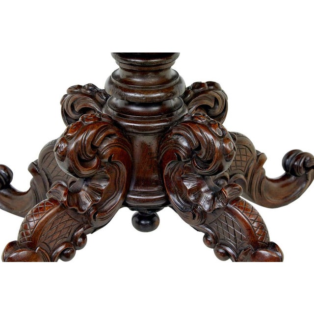 Brown Antique Scandinavian Hand Carved Oval Center Table, 1880 For Sale - Image 8 of 10