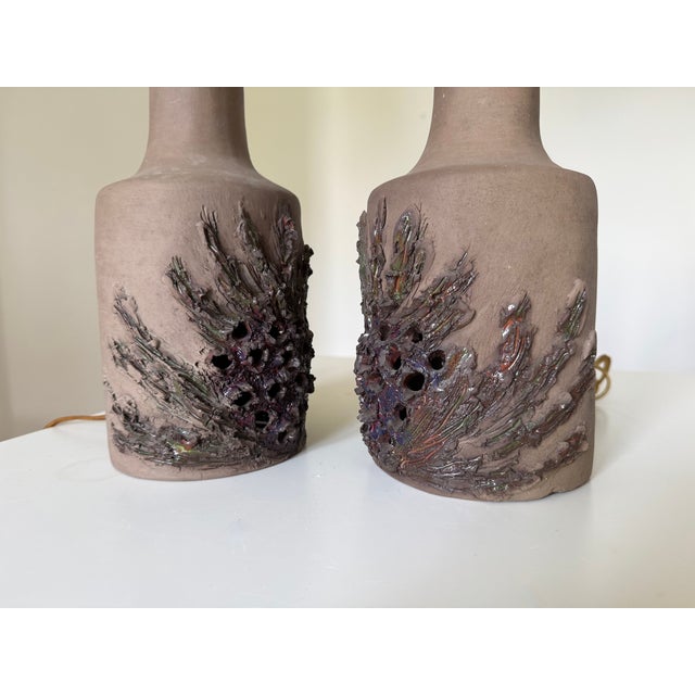Brown Vintage Danish Stoneware Table Lamps, 1960s, Set of 2 For Sale - Image 8 of 11