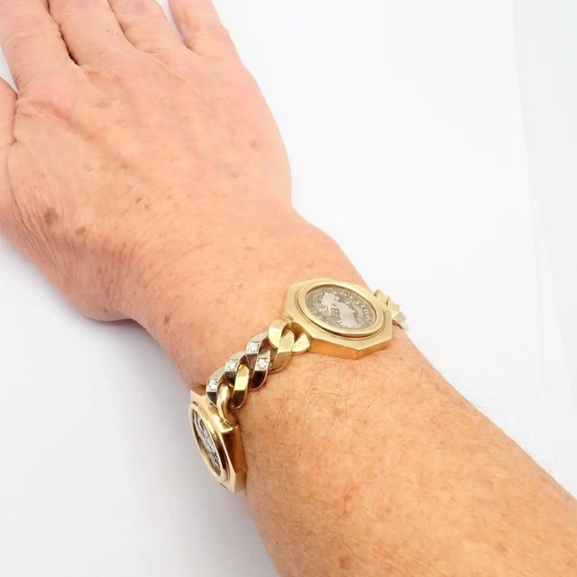 Bulgari Vintage Monete Three Large Ancient Coin Diamond Gold Link Bracelet For Sale - Image 17 of 17