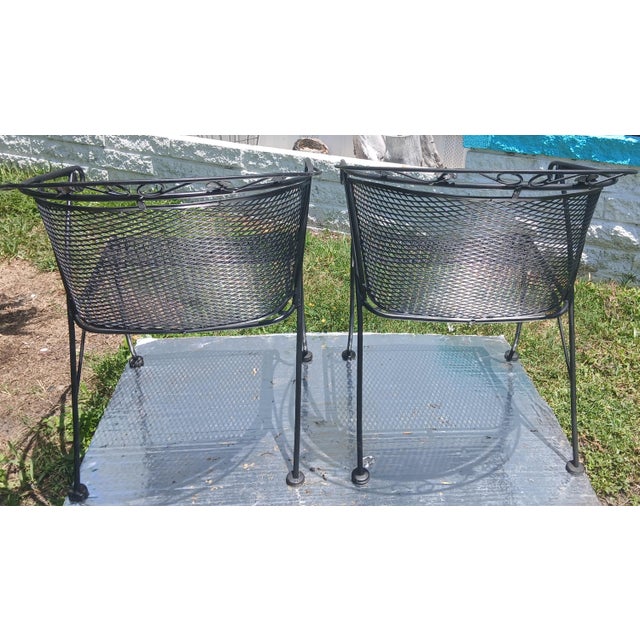 Mid-Century Modern Vintage 50s Russell Woodard Wrought Iron Mesh Barrel Armchairs - A Pair, Attributed For Sale - Image 3 of 9
