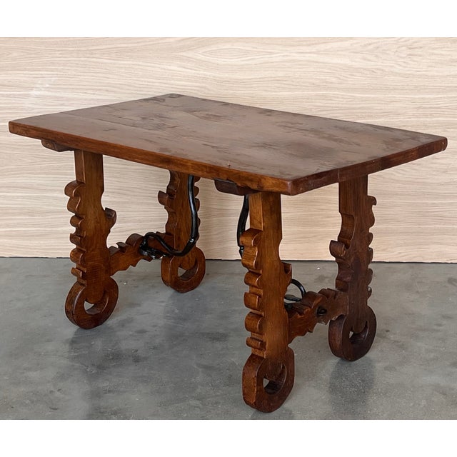 Wood 19th Century Ebonized Baroque Spanish Side Table With Lyre Legs For Sale - Image 7 of 10