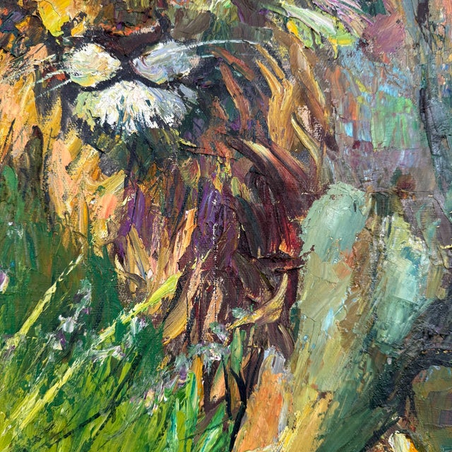 1970s 1970s Framed Impressionist Lion in the Wild Painting by Noparat Livisddhi For Sale - Image 5 of 10