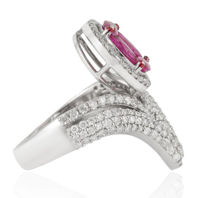 Metal Carat&Her Valentine's Tiara Ruby Chevron Ring With Diamond Accents, Size 7 For Sale - Image 7 of 12