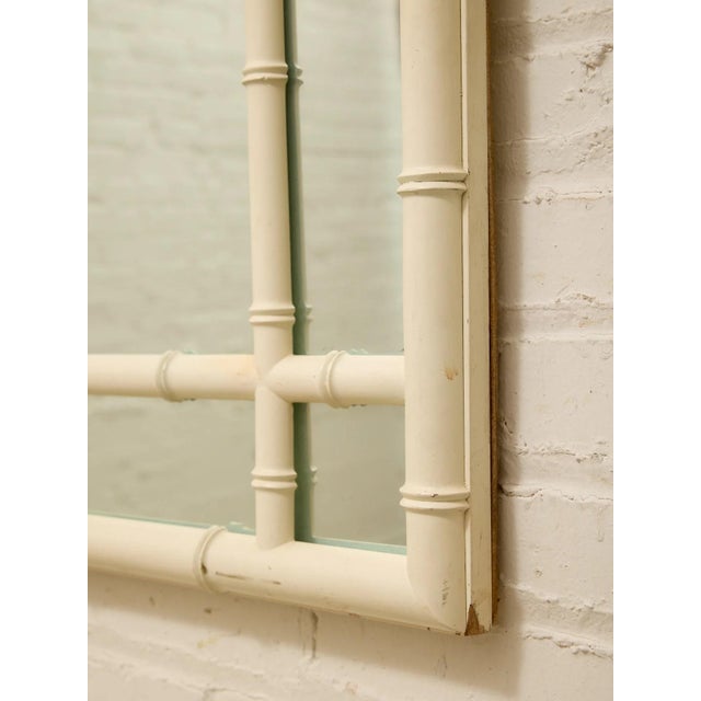White Vintage Hollywood Regency Faux Bamboo White Wall Mirror For Sale - Image 8 of 9