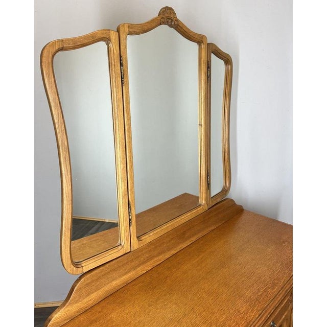 Vintage French Louis Style Oak Dressing Table with Mirror For Sale - Image 3 of 10